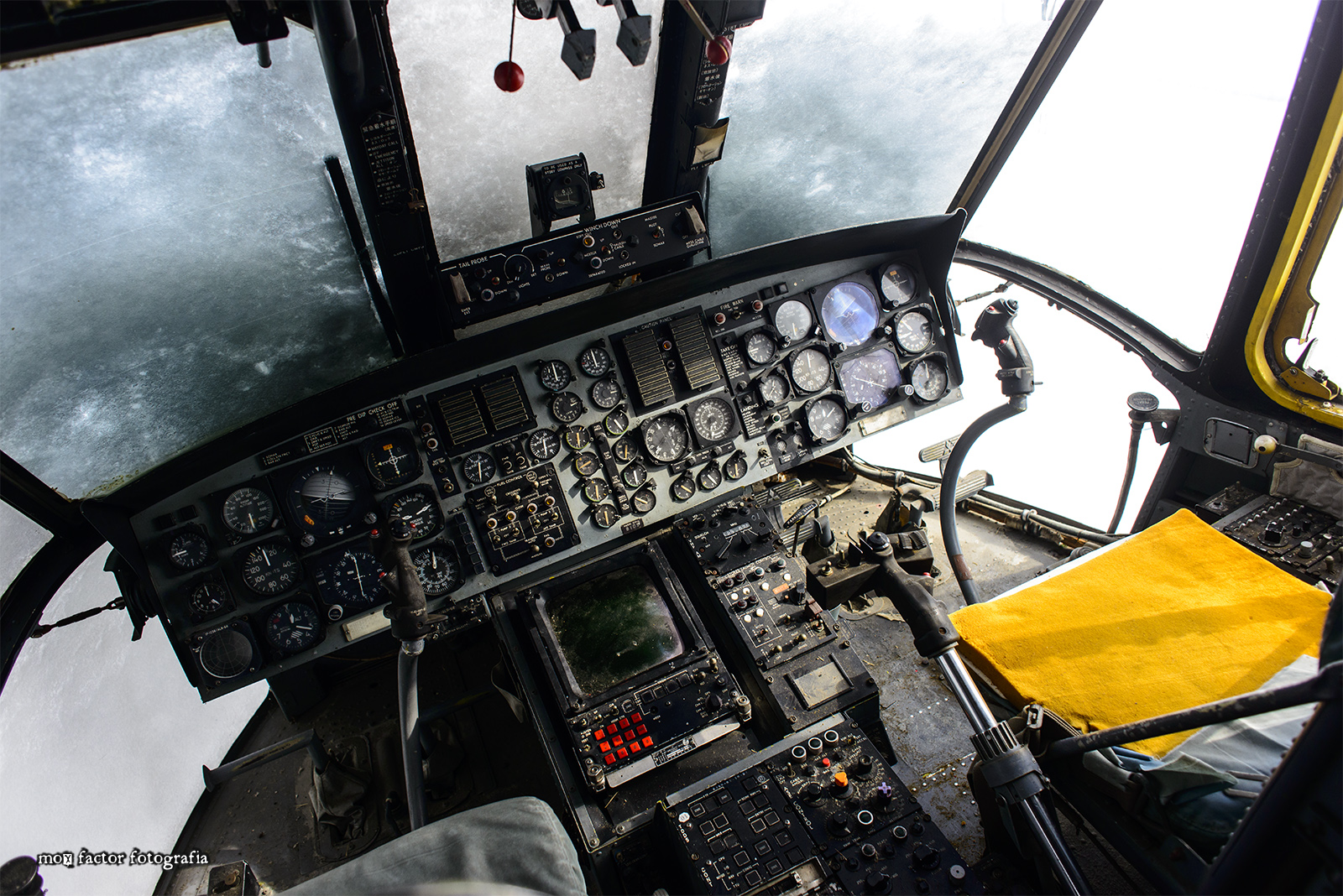 inside a snow covered helicopter at Ishikawa Aviation Plaza