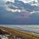 Jogger and Car along the beach highway at Hakui, Ishikawa.